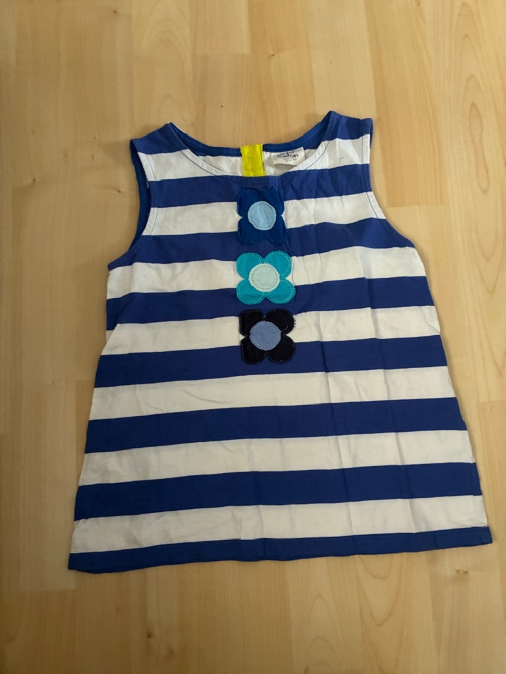 Mini Boden Blue & White Striped Tank with Floral Appliques